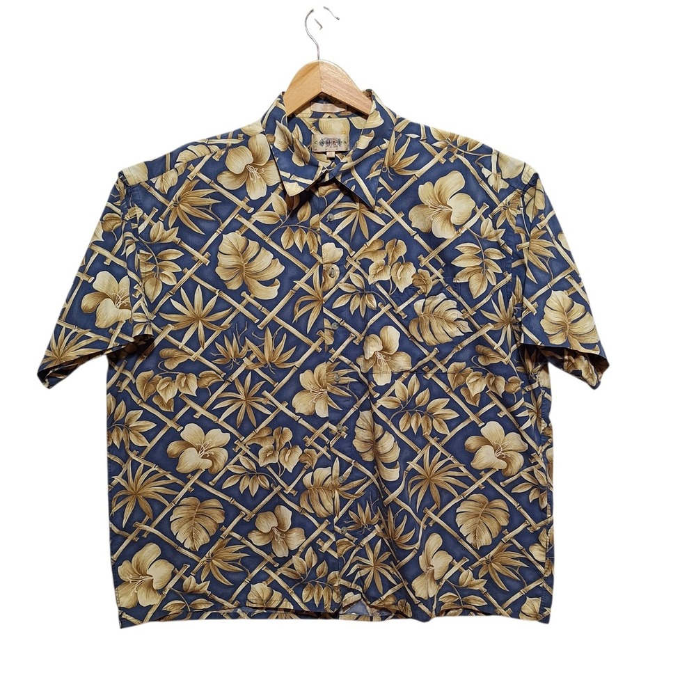 Campia Moda Mens 2X Hawaiian Style Button Up Shirt Blue Floral Vacation Resort